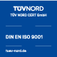 Logo TÜV Nord DIN EN ISO 9001 auf blauem Hintergrund